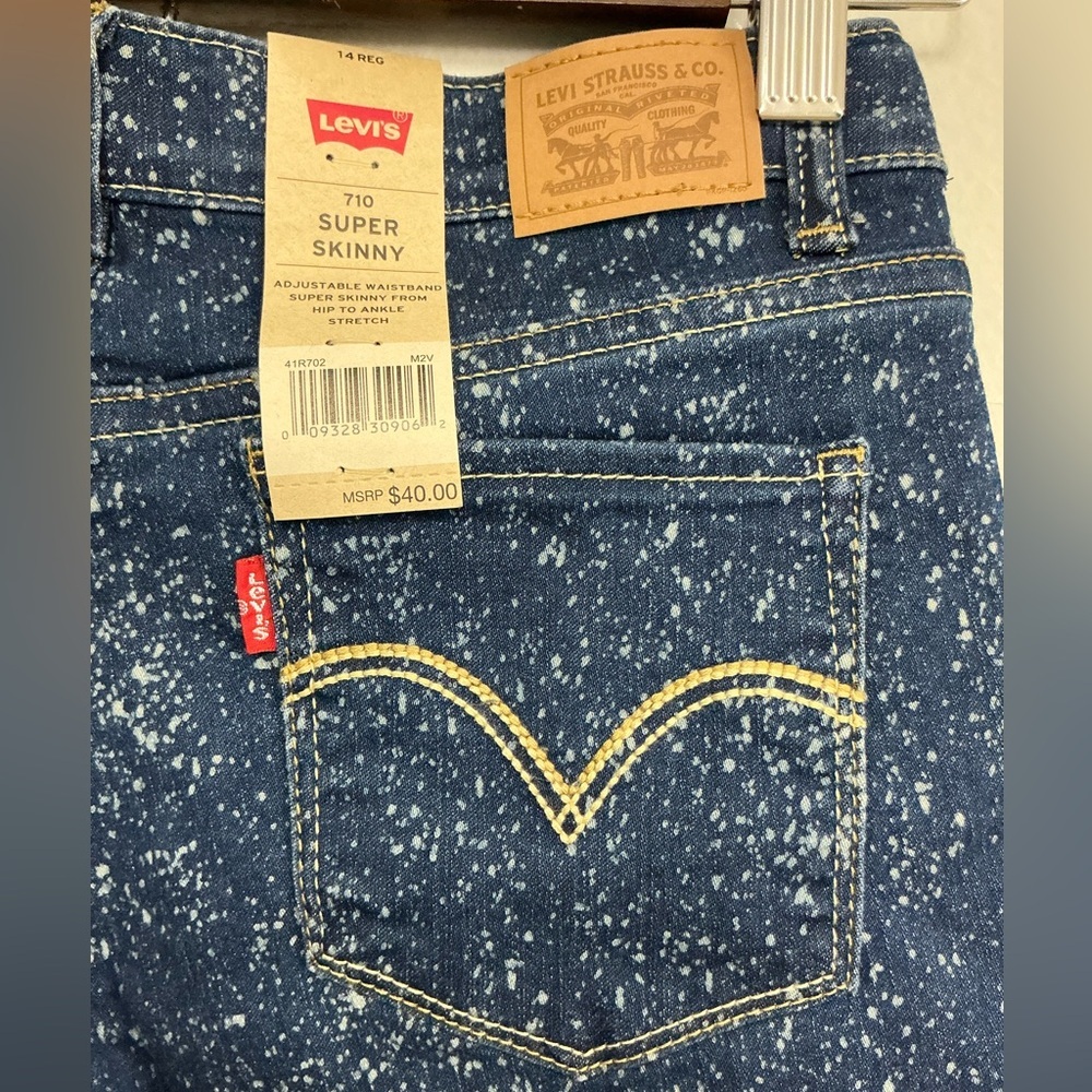 Levi's 710 super skinny Girls Blue Denim Bleach Splatter - Picture 4 of 10